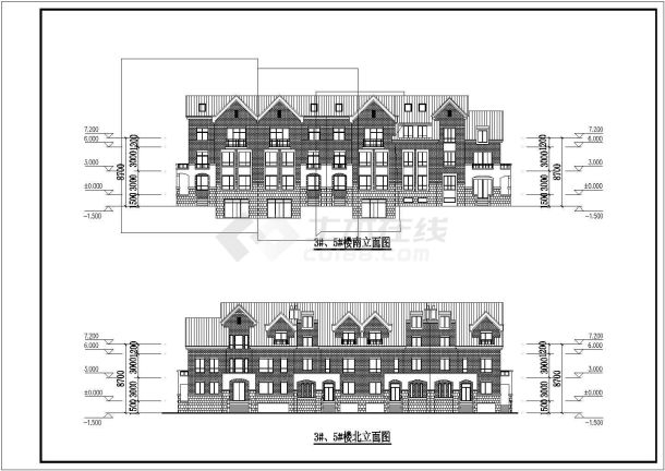 某地三层框架结构联排别墅建筑方案设计图-图一