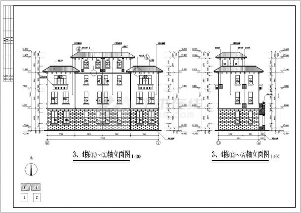 某地三层框架结构别墅建筑设计施工图（四栋）-图二