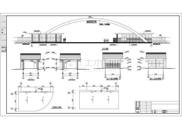 某公司钢桁架结构拱形大门建筑结构施工图（带一层门房）-图一