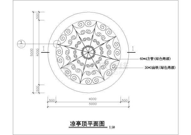 欧式铁花凉亭建筑设计CAD施工图-图二