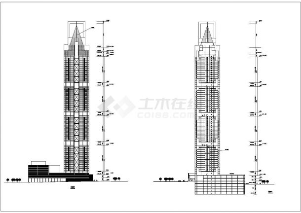 某地62层框架剪力墙结构办公楼建筑设计方案图-图一