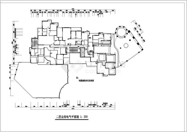 某地区高级休闲会所内部电气CAD图-图一