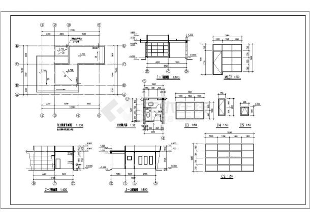 南京某公司单层框架传达室及门卫建筑设计施工图-图二