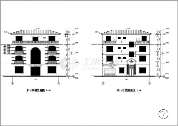 某地单栋4层框架别墅建筑及结构施工图纸-图一