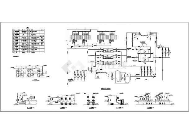 封闭型离心式冷水机组空调制冷制热机房流程图、平面布置图-图一