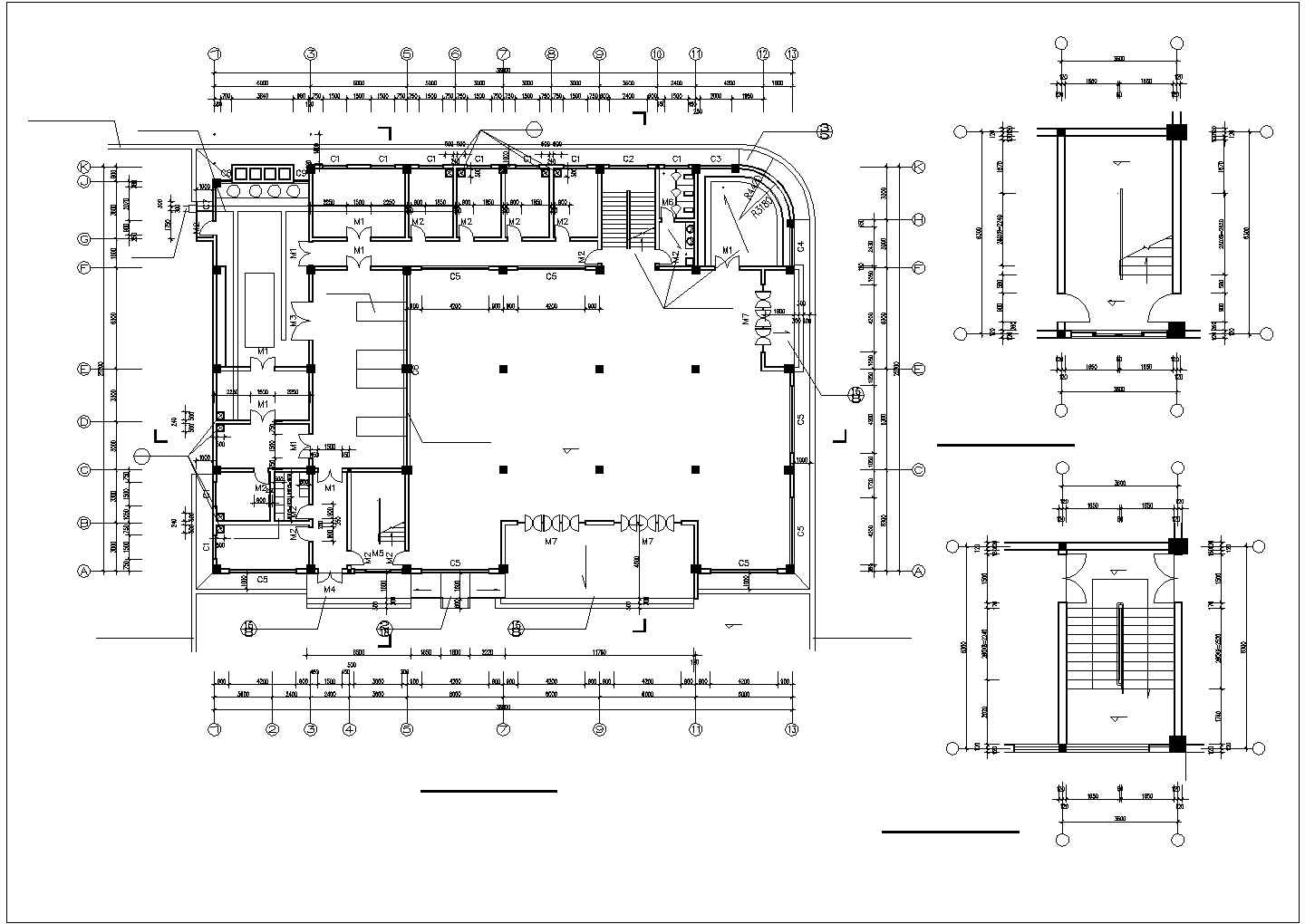 某大学两层食堂cad建筑设计施工精美图纸