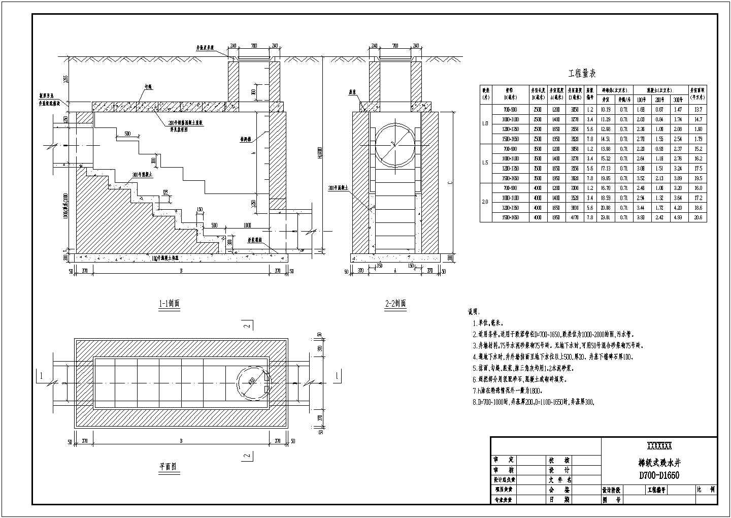 雨水或污水的梯级式跌水井标准设计施工图