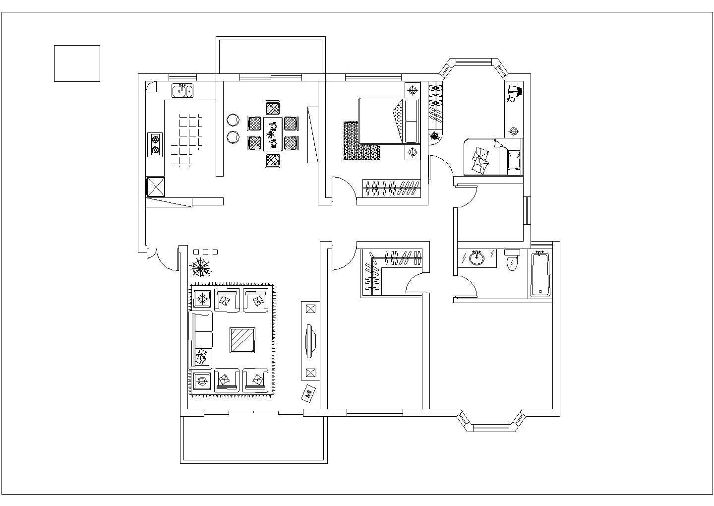 一套四居室户型室内装修设计cad平立面施工精美图