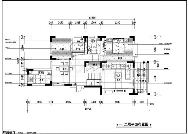 一整套两居室家居装修设计cad施工方案具体图-图二