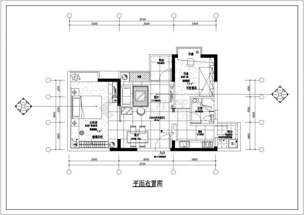 小两居住宅室内装修cad平面设计施工图-图二