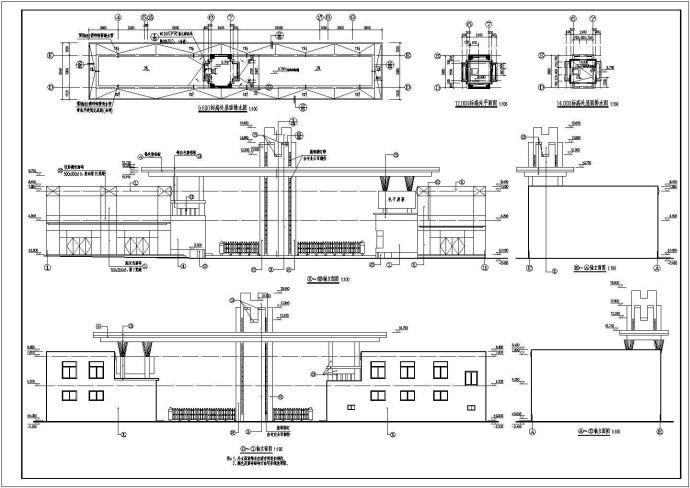 某地两层框架结构小区大门建筑设计施工图_图1