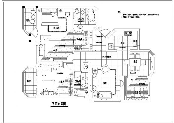 110平米户型家居装饰cad施工详细图_图1