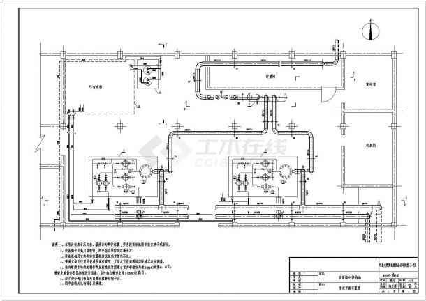 某小区20万平米蒸汽换热站两台汽水换热机组机房设计图-图二