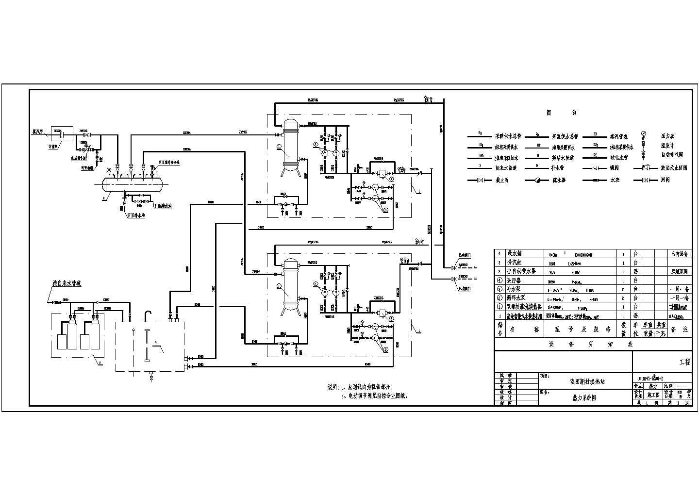 某小区20万平米蒸汽换热站两台汽水换热机组机房设计图