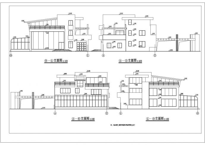 某地3层框架结构现代别墅建筑施工图（带游泳池）_图1