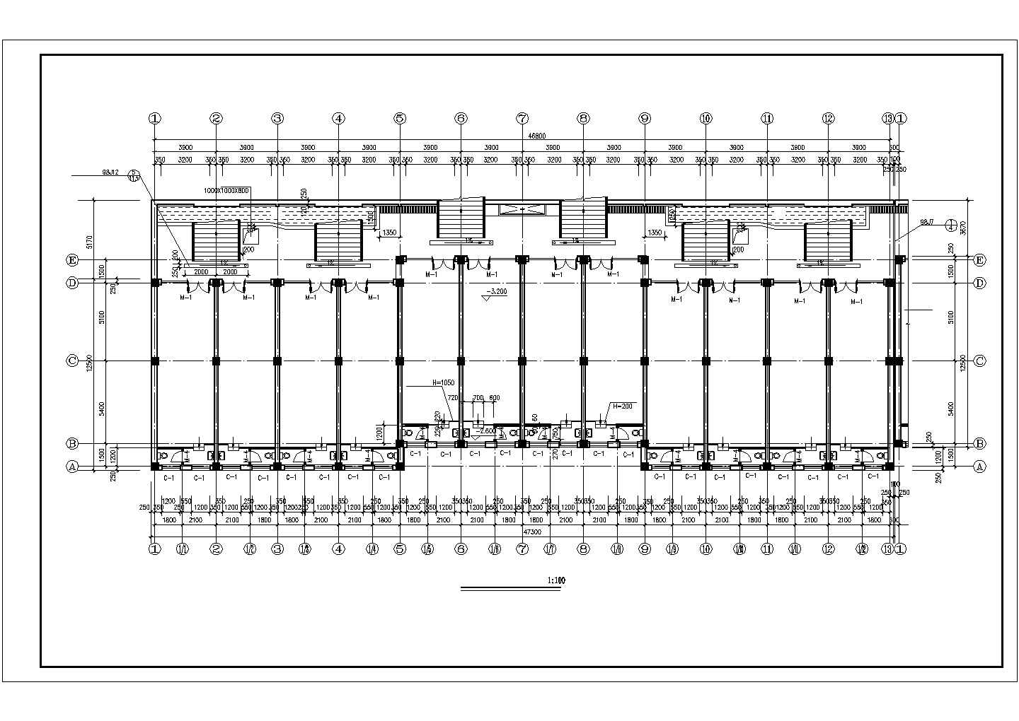 某商场平立剖面建筑施工CAD设计图纸