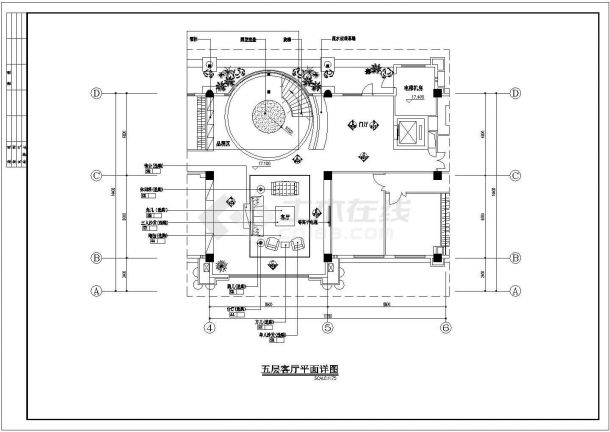 五层办公楼室内设计CAD施工图纸-图一