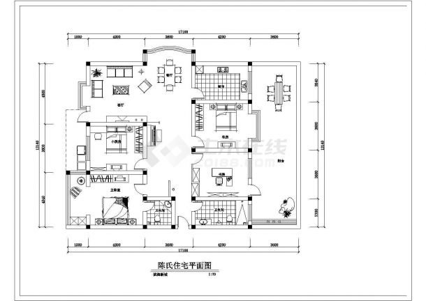 陈氏住宅家庭装修设计cad方案施工具体图-图二