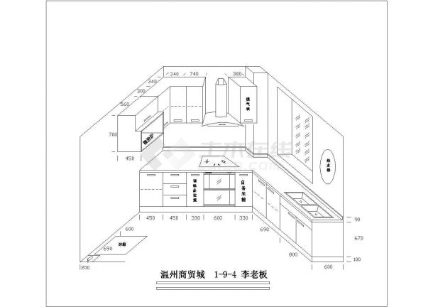 厨房立体装修设计cad方案施工精简图-图二