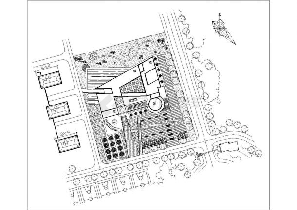 某大学四层框架结构展览馆建筑设计方案图（含鸟瞰图）-图一