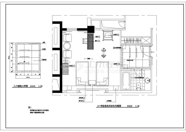 某商务宾馆标准装修CAD设计客房家私布置图纸-图一