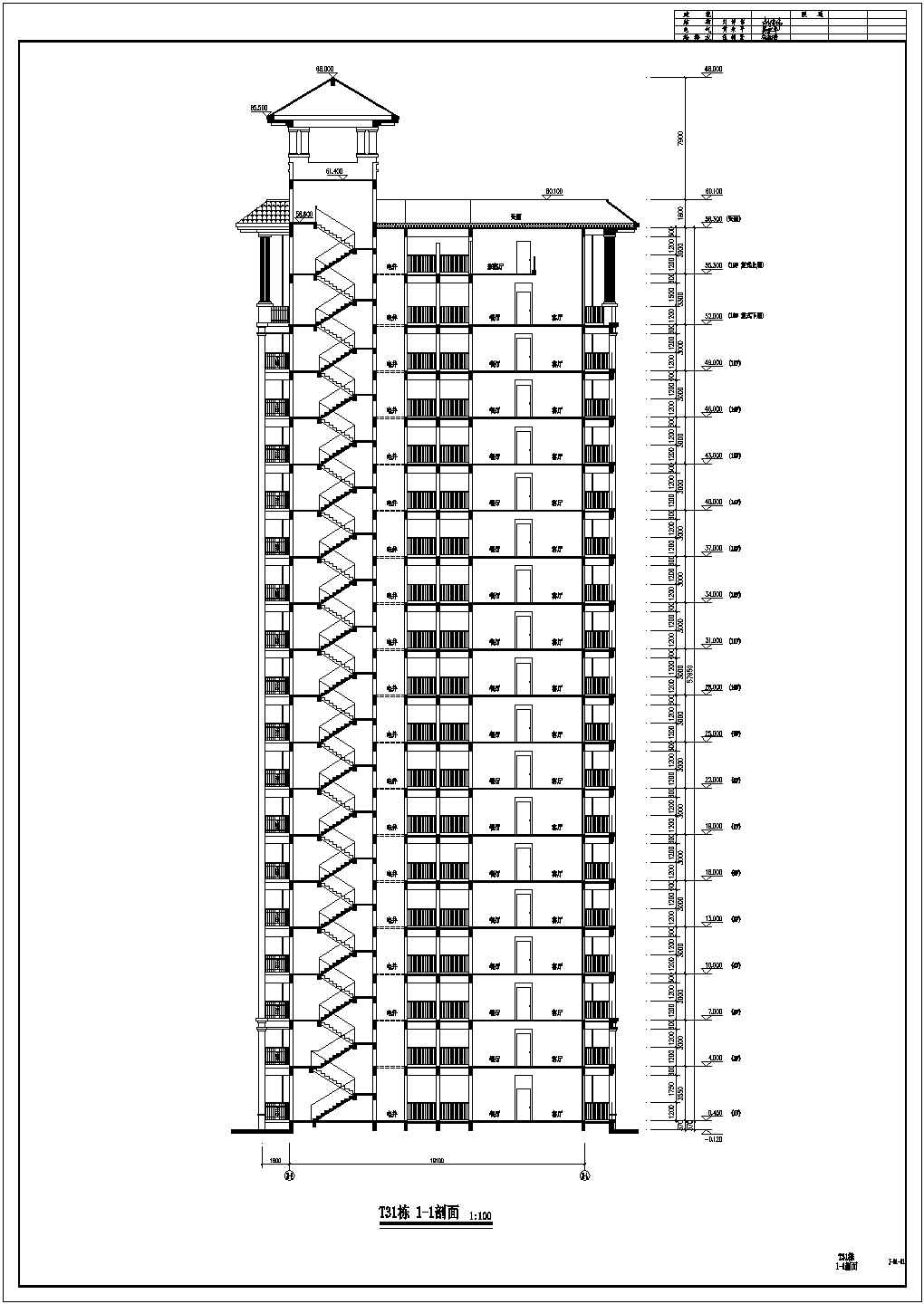 广州省19层剪力墙结构欧式住宅楼建筑施工图