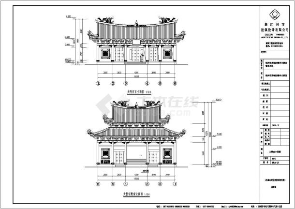 温州单檐框架结构仿古道观建筑设计方案图-图一