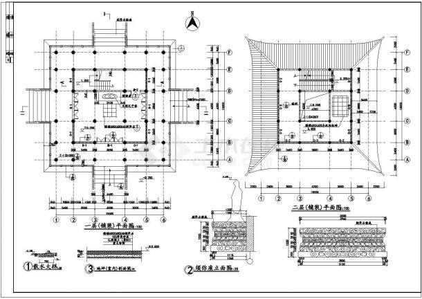 某地3层框架结构文昌阁建筑施工图-图二