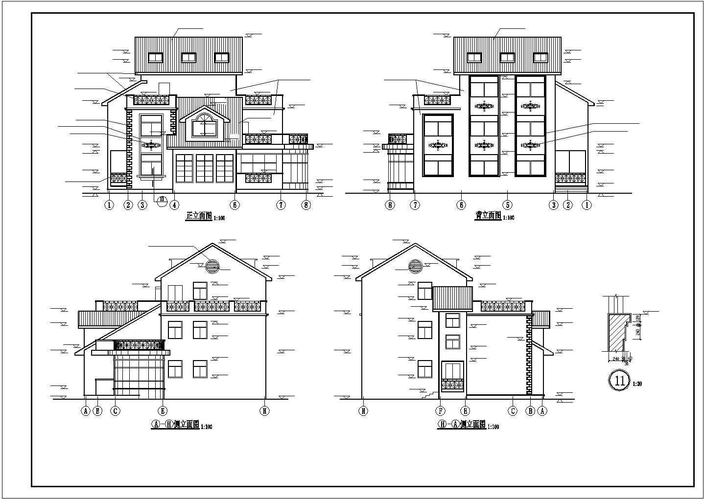 某地区时代峻峰别墅结构建筑设计CAD施工图