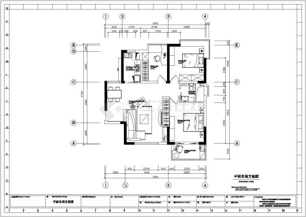 某地区大型两室一厅别墅建筑施工图（含效果图）-图一