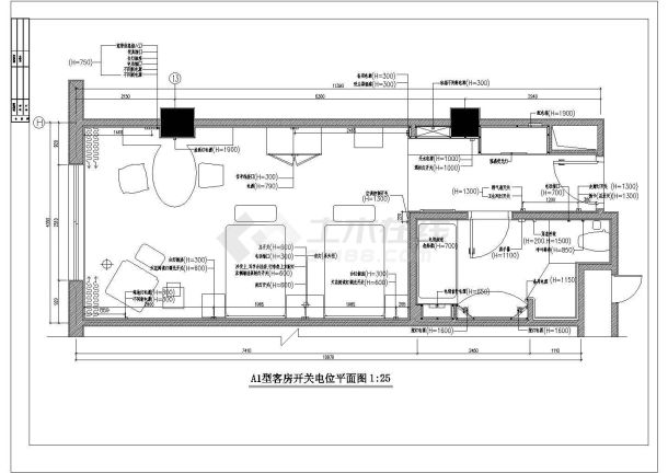 某大酒店客房样板平面装修cad图-图一