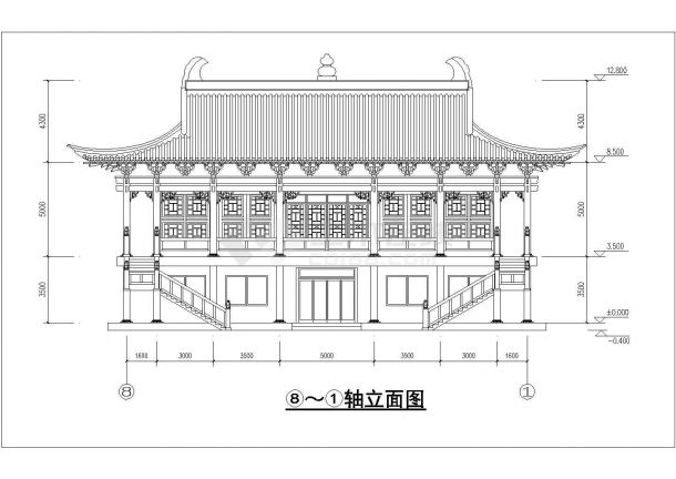 仿古建筑寺庙大殿建筑专业设计方案图纸-图一