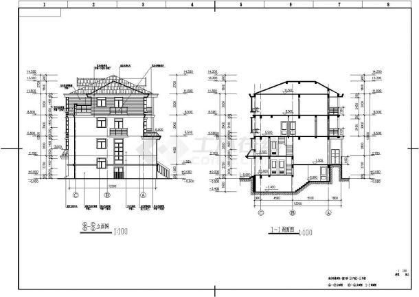 某地联排别墅设计方案的CAD建筑图纸-图二