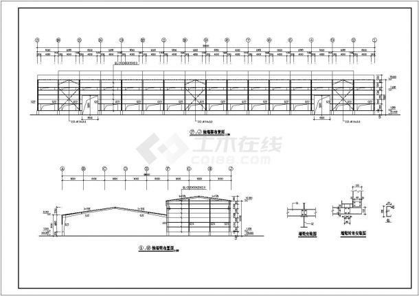 广东某车间2连跨单层轻型门式钢架厂房施工图（高低跨、带气楼）-图二