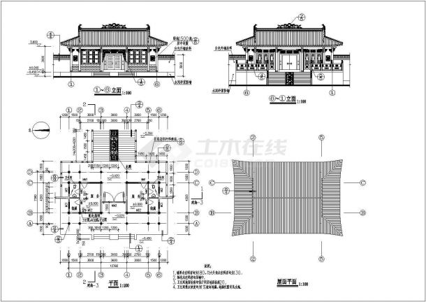 惠州市风渚园主入口一层仿古用房建筑施工图-图一