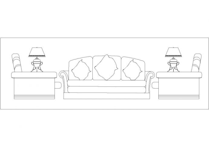 室内装修常用家具CAD立面精简素材图库_图1