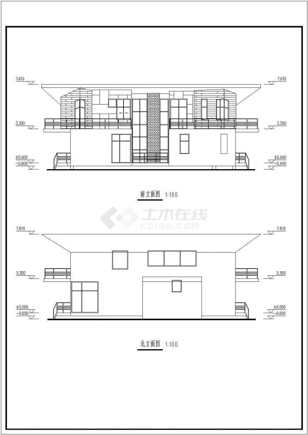 某高档小区三层框架结构别墅建筑设计图-图二