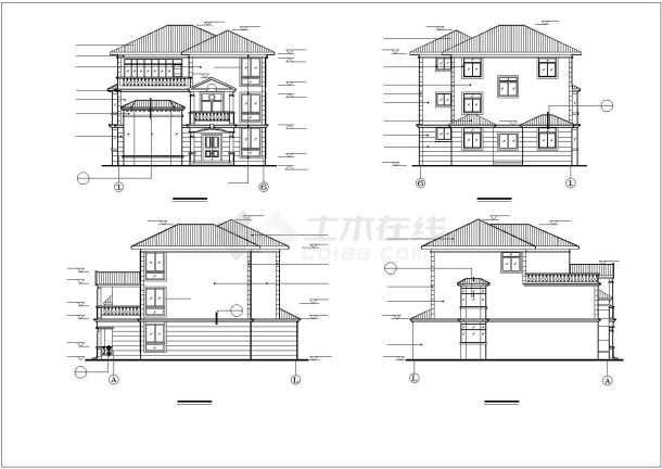 瓦房屋顶别墅建筑cad方案设计施工精简图-图一