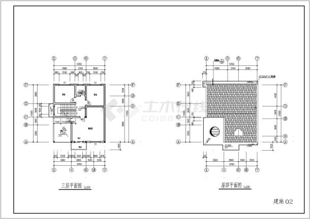 某地家用型三层别墅建筑设计施工CAD图-图二