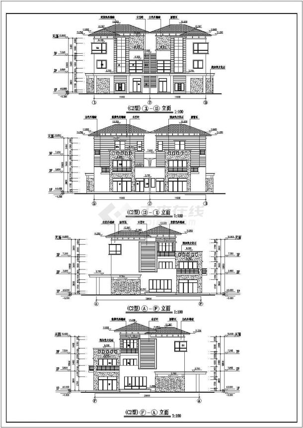 广东三层框架结构东南亚风格别墅建筑施工图-图一