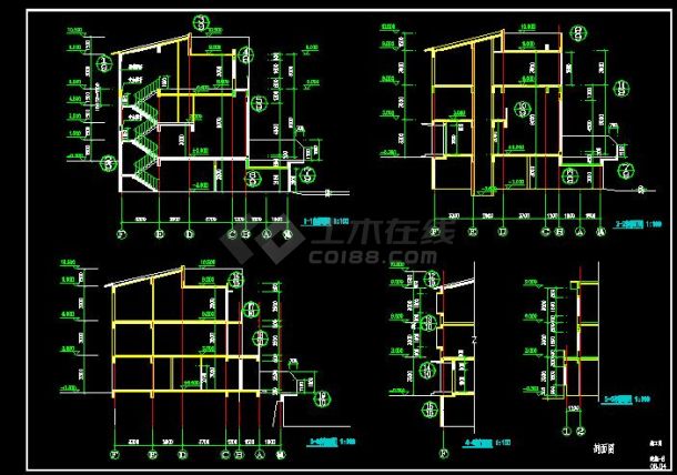 某三层框架结构双拼别墅建筑CAD施工图-图二