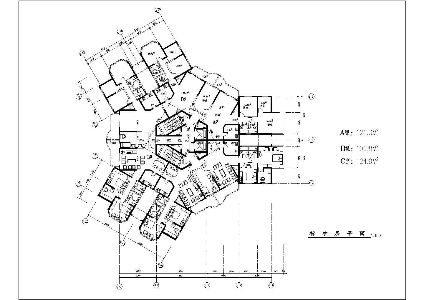 建筑设计常用多种高层住宅户型平面图大全
