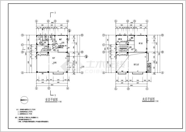 某地小型私人住宅楼建筑图纸（共五张）-图一