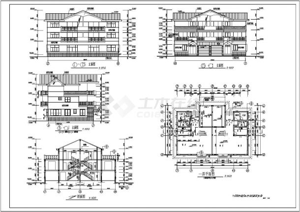 某地三层双拼框架结构简欧别墅建筑方案图-图一