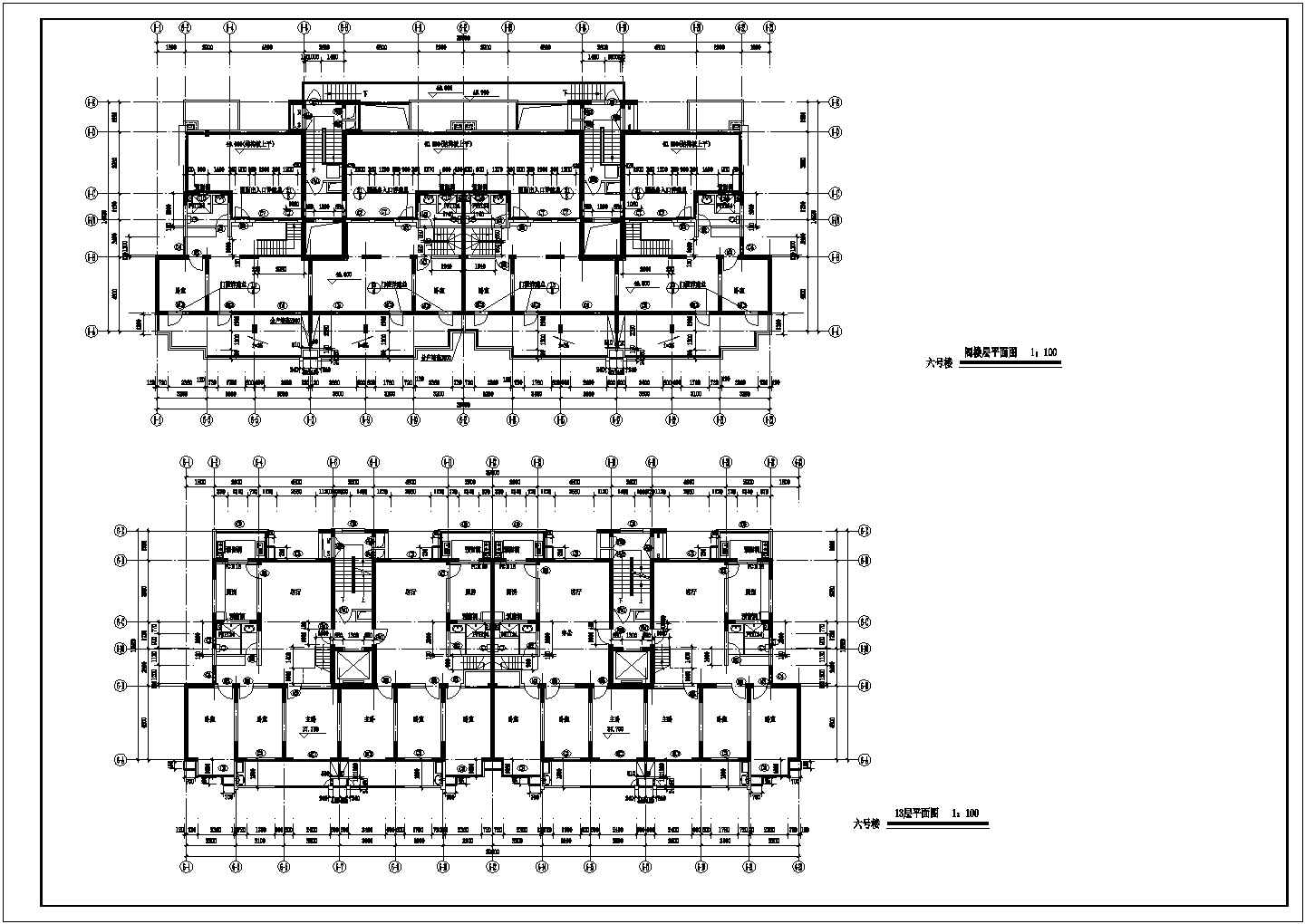 青岛景苑工程六号楼建筑施工CAD设计图纸