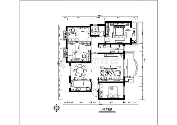 某地4室两厅中式风格家装施工图及部分效果图-图二