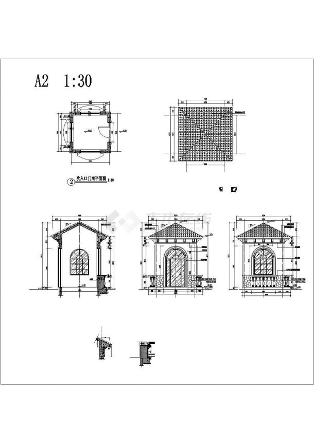 某框架结构会所建筑工程门岗设计图-图二