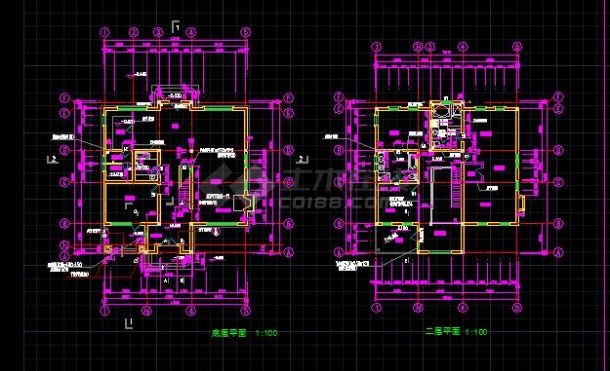 某地简单小型别墅建筑图cad（共5张）-图二