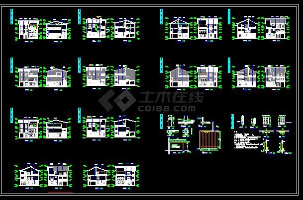 某地比较详细的别墅立面建筑cad图纸（全套）-图一