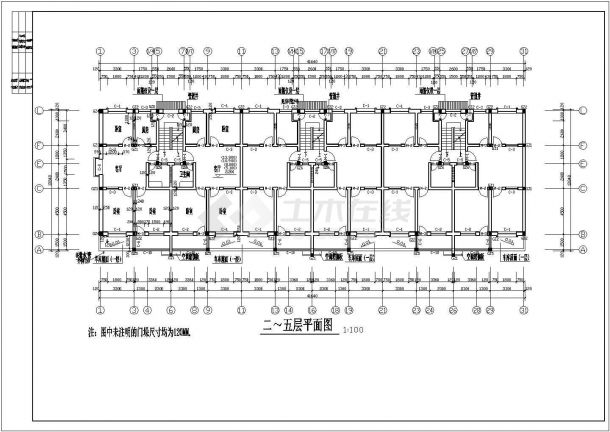 某小区六层住宅楼建筑施工CAD设计图纸-图二